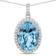 Load image into Gallery viewer, 9.59 Carat Genuine Aquamarine and White Diamond 14K White Gold Pendant
