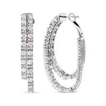 Load image into Gallery viewer, 14K White Gold 4.0 Cttw Diamond Asymmetrical Inside Out Double-Hoop Earrings (I-J Color, I1-I2 Clarity)
