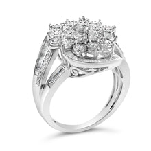 Load image into Gallery viewer, Sterling Silver 1.0 Cttw Diamond Swirl Cluster Cocktail Ring
