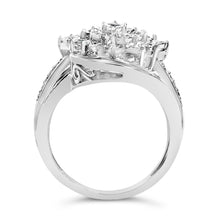 Load image into Gallery viewer, Sterling Silver 1.0 Cttw Diamond Swirl Cluster Cocktail Ring
