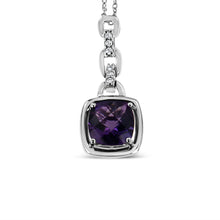 Load image into Gallery viewer, .925 Sterling Silver 6x6MM Cushion Shaped Natural Purple Amethyst and Diamond Accented Bale 18" Inch Pendant Necklace (I-J Color, I1-I2 Clarity)

