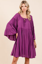 Load image into Gallery viewer, Frill Tie Neck Bell Sleeve Dress For Women – Elegant, Chic and Feminine Dress with Playful Frills and Bell Sleeves
