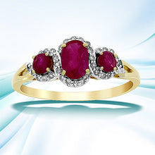 Load image into Gallery viewer, 1.04ct Ruby Diamond 3 Stone Ring 14KT Yellow Gold
