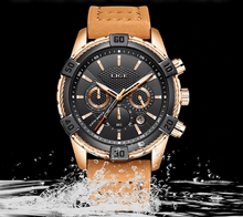 Load image into Gallery viewer, Men's Waterproof Watch With Chronometers Date Display Gold Detail Excellent Background Perfect Gift

