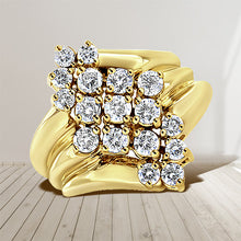 Load image into Gallery viewer, 10K Yellow Gold 1 1/2 Cttw Diamond Cluster Tapered Shank Cocktail Ring Cocktail Ring (I-J Color, I1-I2 Clarity) - Ring Size 7
