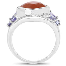 Load image into Gallery viewer, 4.67 Carat Genuine Peach Moonstone and Tanzanite .925 Sterling Silver Ring
