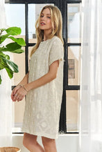 Load image into Gallery viewer, Applique Round Neck Short Sleeve Shift Dress – Timeless &amp; Elegant Round Neck Shift Dress with Sophisticated Applique Detailing for Versatile Day-to-Night Wear
