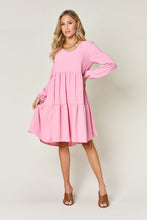 Load image into Gallery viewer, Light Green Double Take Full Size V-Neck Sleeve Tiered Dress with Pockets Elegant &amp; Comfortable Casual Dress
