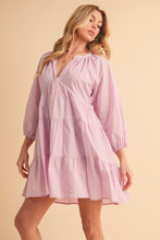 Load image into Gallery viewer, Notched Balloon Sleeve Tiered Mini Dress For Women–Trendy, Chic Style with Modern Balloon Sleeves, Tiered Layers for a Playful &amp; Flirty Look
