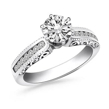 Load image into Gallery viewer, 14k White Gold Channel Set Engagement Ring with Engraved Sides
