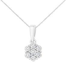 Load image into Gallery viewer, 14K White Gold 1/2 cttw Prong Set Round-Cut Diamond 7 Stone Floral Cluster 18" Pendant Necklace (H-I Color, I1-I2 Clarity)
