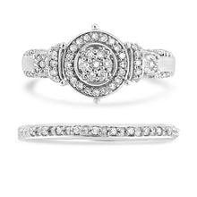 Load image into Gallery viewer, .925 Sterling Silver 1/3 Cttw Diamond 7 Stone Cluster and Halo Engagement Ring and Wedding Band Set (I-J Color, I1-I2 Clarity) - Size 7

