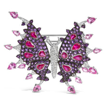 Load image into Gallery viewer, 18K White Gold 1.00 Cttw Diamond, Ruby  Sapphire, and Amethyst Mixed Gemstone Butterfly Brooch Pin (G-H Color, VS1-VS2 Clarity)
