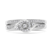Load image into Gallery viewer, .925 Sterling Silver 1/4 Cttw Diamond Halo and Swirl Engagement Ring and Wedding Band Set (I-J Color, I3 Clarity)- Ring Size 7
