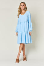 Load image into Gallery viewer, Light Green Double Take Full Size V-Neck Sleeve Tiered Dress with Pockets Elegant &amp; Comfortable Casual Dress
