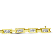 Load image into Gallery viewer, 10K Yellow Gold 2.0 Cttw Invisible-Set Princess Cut Diamond Rectangular Link Bracelet (I-J Color, SI2-I1 Clarity) - 7"
