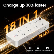 Load image into Gallery viewer, 18-Outlet Power Strip with USB &amp; Type-C – Surge Protection
