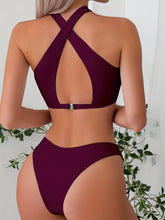 Load image into Gallery viewer, Bikini Criss Cross Neck 2 Piece High Cut Flattering Swimsuit for Women – Elegant Solid Color Bikini Set with Stretchy Cross Strap Detailing – Comfortable and Stylish Swimwear for Poolside Lounging Beach Days &amp; Summer Vacations
