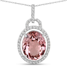 Load image into Gallery viewer, 3.90 Carat Genuine Pink Tourmaline and White Diamond 14K White Gold Pendant
