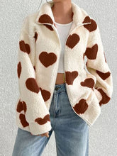 Load image into Gallery viewer, Cute Heart Zip Up Drop Shoulder Furry Jacket Cozy &amp; Trendy Cold-Weather Essential Warm Soft Winter Jacket For Your Girl

