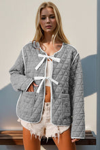 Load image into Gallery viewer, Charming Double Take Contrast Trim Tie Front Quilted Jacket with Pockets Elegant &amp; Cozy Outerwear
