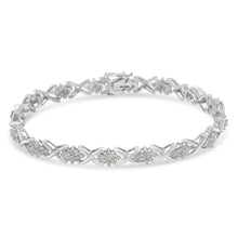 Load image into Gallery viewer, .925 Sterling Silver 1-1/2 Cttw Diamond Cluster X Link 7" Tennis Bracelet (I-J color, I3 clarity)
