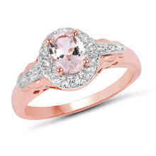 Load image into Gallery viewer, 14K Rose Gold Plated 0.73 Carat Genuine Morganite &amp; White Topaz .925 Sterling Silver Ring
