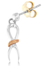 Load image into Gallery viewer, 10K Two-Toned Gold Flash Plated .925 Sterling Silver Awareness Ribbon Dangle Earrings
