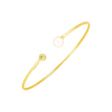 Load image into Gallery viewer, 14k Yellow Gold Cuff Bangle with Pearl and Diamond
