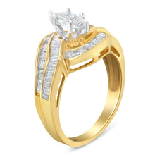 Load image into Gallery viewer, 14KT Two-Toned Gold Marquise, Baguette and Round Cut Diamond Bypass Ring (1 cttw, H-I Color, SI1-SI2 Clarity) (Size 7)
