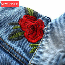 Load image into Gallery viewer, Modern Luxury Baby Girls Outerwear Jeans Coat Ripped Embroidery Jackets For Girls With Roses
