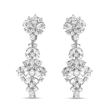 Load image into Gallery viewer, 18K White Gold 9 1/2 Cttw Diamond Cluster Drop Dangle Clip-On Earrings (F-G Color, VS1-VS2 Clarity)
