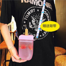 Load image into Gallery viewer, 1PC 300ML Cute Straw Cup Water Bottle Outdoor Juice Drinking Water Bottle Suitable for Adult Children with Rope  Cute Straw Cup With Rope New Plastic Popsicle Water Bottle Outdoor Transparent Juice Drinking Cup

