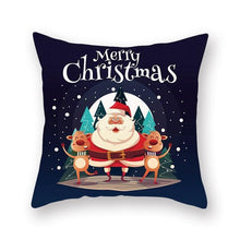 Load image into Gallery viewer, 1Pcs Blue Christmas Tree Deer Santa Claus Pattern Polyester Cushion Cover Merry Christmas Throw Cushion Covers Tree Reindeer Star Pillow Case For Party Home Decoration Decorative Sofa Home Decor Pillowcover 45x45cm
