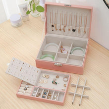 Load image into Gallery viewer, 1pcs Double Layer Storage Box For Men And Women Large Capacity Leather Jewelry Box Hardware Latch Travel Portable Flip Lid Palm Jewelry Box Jewelry Box for Women Girls Necklace Ring Storage Organizer 2 Layers Large PU-Leathers Jewelry Case
