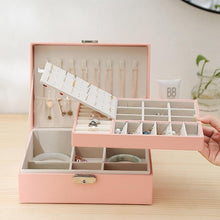 Load image into Gallery viewer, 1pcs Double Layer Storage Box For Men And Women Large Capacity Leather Jewelry Box Hardware Latch Travel Portable Flip Lid Palm Jewelry Box Jewelry Box for Women Girls Necklace Ring Storage Organizer 2 Layers Large PU-Leathers Jewelry Case

