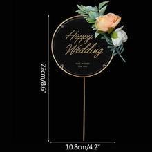 Load image into Gallery viewer, 1Pcs Metal Happy Birthday Cake Topper Artificial flowers Cake Toppers Happy Birthday Cake Topper Metal And Acrylic Cake Decoration With Pink Artificial Flower Cluster For DIY Baby Shower Birthday Party Decoration Baking Decor

