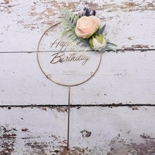 Load image into Gallery viewer, 1Pcs Metal Happy Birthday Cake Topper Artificial flowers Cake Toppers Happy Birthday Cake Topper Metal And Acrylic Cake Decoration With Pink Artificial Flower Cluster For DIY Baby Shower Birthday Party Decoration Baking Decor
