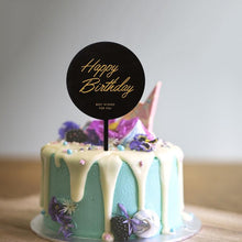 Load image into Gallery viewer, 1Pcs Metal Happy Birthday Cake Topper Artificial flowers Cake Toppers Happy Birthday Cake Topper Metal And Acrylic Cake Decoration With Pink Artificial Flower Cluster For DIY Baby Shower Birthday Party Decoration Baking Decor
