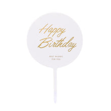 Load image into Gallery viewer, 1Pcs Metal Happy Birthday Cake Topper Artificial flowers Cake Toppers Happy Birthday Cake Topper Metal And Acrylic Cake Decoration With Pink Artificial Flower Cluster For DIY Baby Shower Birthday Party Decoration Baking Decor
