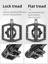 Load image into Gallery viewer, 2 In 1 Bicycle Lock Pedal With Free Cleat For Road Bikes Aluminum Anti-Slip Sealed Bearing Lock Accessories Mountain Bike Pedals Bicycle Flat Platform Compatible With Mountain Bike Dual Function Sealed Clipless Aluminum 9/16" Pedals With Cleats
