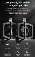 Load image into Gallery viewer, 2 In 1 Bicycle Lock Pedal With Free Cleat For Road Bikes Aluminum Anti-Slip Sealed Bearing Lock Accessories Mountain Bike Pedals Bicycle Flat Platform Compatible With Mountain Bike Dual Function Sealed Clipless Aluminum 9/16" Pedals With Cleats
