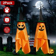 Load image into Gallery viewer, 2-Pack: Hanging Ghosts with Wizard Hat Snicker Scary Face
