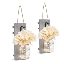 Load image into Gallery viewer, 2 Pack Rustic  Jar Fairy Strip Lights Wall Decor Hydrangea Sconces Decorative Home Chic Hanging LED FlowersHanging Design with Remote Control LED Fairy Lights and White Peony, Farmhouse Kitchen Decorations Wall Home Decor Living Room Lights Set of Two
