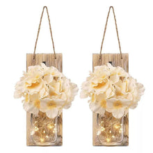 Load image into Gallery viewer, 2 Pack Rustic  Jar Fairy Strip Lights Wall Decor Hydrangea Sconces Decorative Home Chic Hanging LED FlowersHanging Design with Remote Control LED Fairy Lights and White Peony, Farmhouse Kitchen Decorations Wall Home Decor Living Room Lights Set of Two
