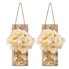 Load image into Gallery viewer, 2 Pack Rustic  Jar Fairy Strip Lights Wall Decor Hydrangea Sconces Decorative Home Chic Hanging LED FlowersHanging Design with Remote Control LED Fairy Lights and White Peony, Farmhouse Kitchen Decorations Wall Home Decor Living Room Lights Set of Two
