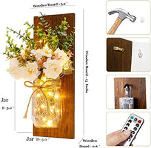 Load image into Gallery viewer, 2 Pack Rustic  Jar Fairy Strip Lights Wall Decor Hydrangea Sconces Decorative Home Chic Hanging LED FlowersHanging Design with Remote Control LED Fairy Lights and White Peony, Farmhouse Kitchen Decorations Wall Home Decor Living Room Lights Set of Two
