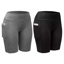 Load image into Gallery viewer, 2-Pack: Women High Waist Workout Yoga Side Pocket Compression Cycling Shorts
