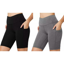 Load image into Gallery viewer, 2-Pack: Women High Waist Workout Yoga Side Pocket Compression Cycling Shorts
