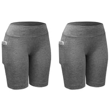 Load image into Gallery viewer, 2-Pack: Women High Waist Workout Yoga Side Pocket Compression Cycling Shorts
